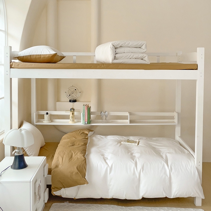 91家纺网 家纺一手货源 找家纺 泽西家纺+V17798841158发大图 2025新款A类全棉简约风大学生宿舍双拼纯色纯棉三件套 露白+焦糖