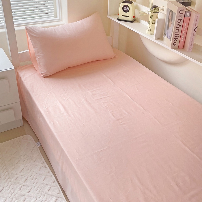 91家纺网 家纺一手货源 找家纺 泽西家纺+V17798841158发大图 2025新款A类全棉简约风大学生宿舍双拼纯色纯棉三件套 奶油粉