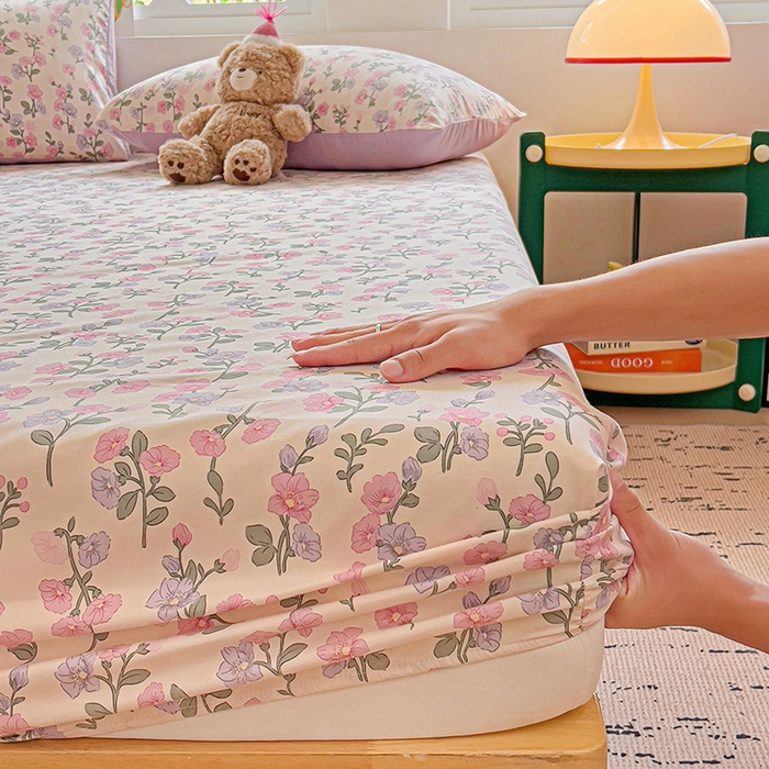 91家纺网 家纺一手货源 找家纺 朵朵家纺  2025新款超柔水洗棉印花单床笠 花开满树