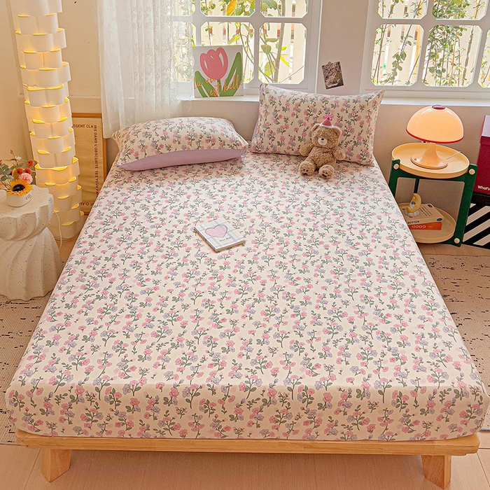 91家纺网 家纺一手货源 找家纺 朵朵家纺  2025新款超柔水洗棉印花单床笠 花开满树