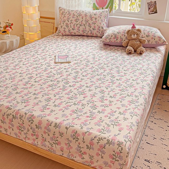 91家纺网 家纺一手货源 找家纺 朵朵家纺  2025新款超柔水洗棉印花单床笠 花开满树