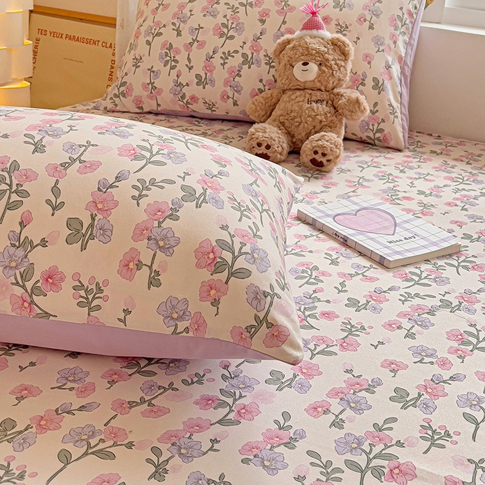 91家纺网 家纺一手货源 找家纺 朵朵家纺  2025新款超柔水洗棉印花单床笠 花开满树