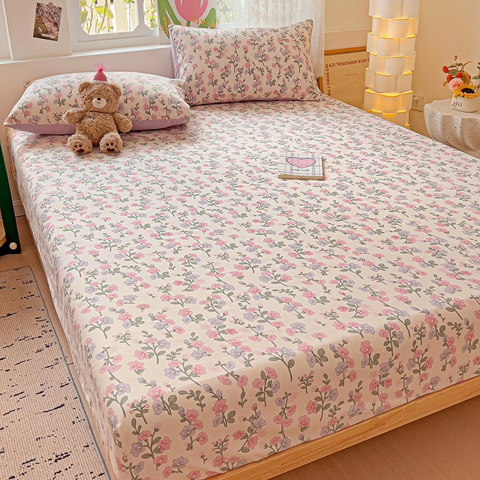 91家纺网 家纺一手货源 找家纺 朵朵家纺  2025新款超柔水洗棉印花单床笠 花开满树