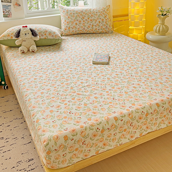 91家纺网 家纺一手货源 找家纺 朵朵家纺  2025新款超柔水洗棉印花单床笠 热恋