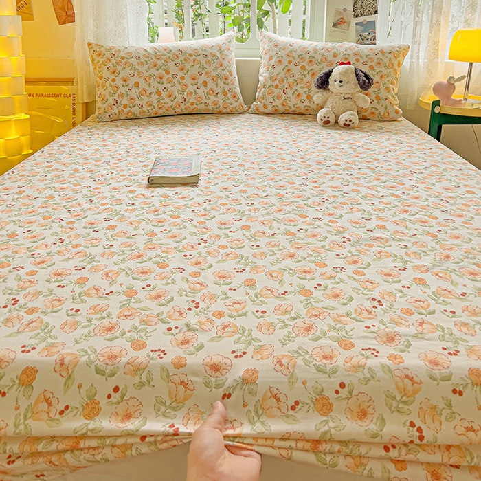 91家纺网 家纺一手货源 找家纺 朵朵家纺  2025新款超柔水洗棉印花单床笠 热恋