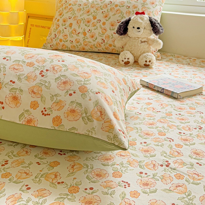 91家纺网 家纺一手货源 找家纺 朵朵家纺  2025新款超柔水洗棉印花单床笠 热恋