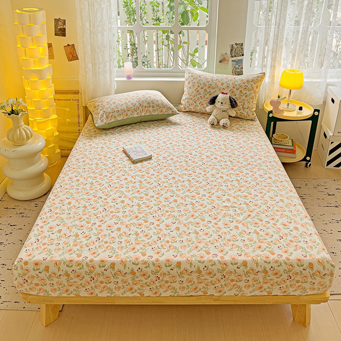 91家纺网 家纺一手货源 找家纺 朵朵家纺  2025新款超柔水洗棉印花单床笠 热恋