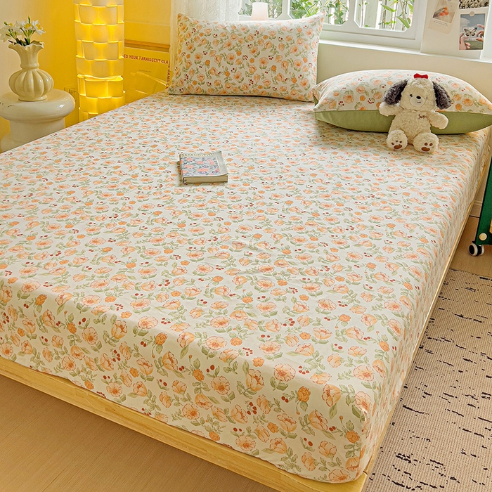 91家纺网 家纺一手货源 找家纺 朵朵家纺  2025新款超柔水洗棉印花单床笠 热恋