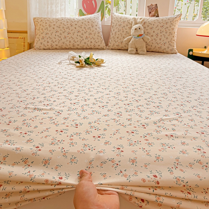 91家纺网 家纺一手货源 找家纺 朵朵家纺  2025新款超柔水洗棉印花单床笠 忘忧草