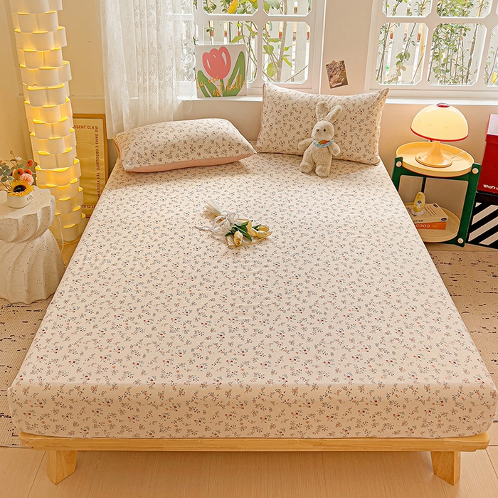 91家纺网 家纺一手货源 找家纺 朵朵家纺  2025新款超柔水洗棉印花单床笠 忘忧草