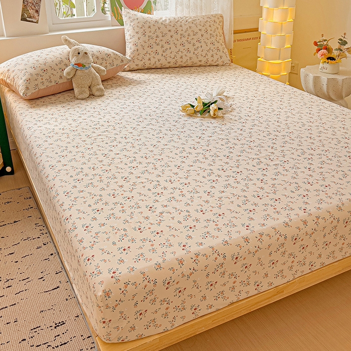 91家纺网 家纺一手货源 找家纺 朵朵家纺  2025新款超柔水洗棉印花单床笠 忘忧草