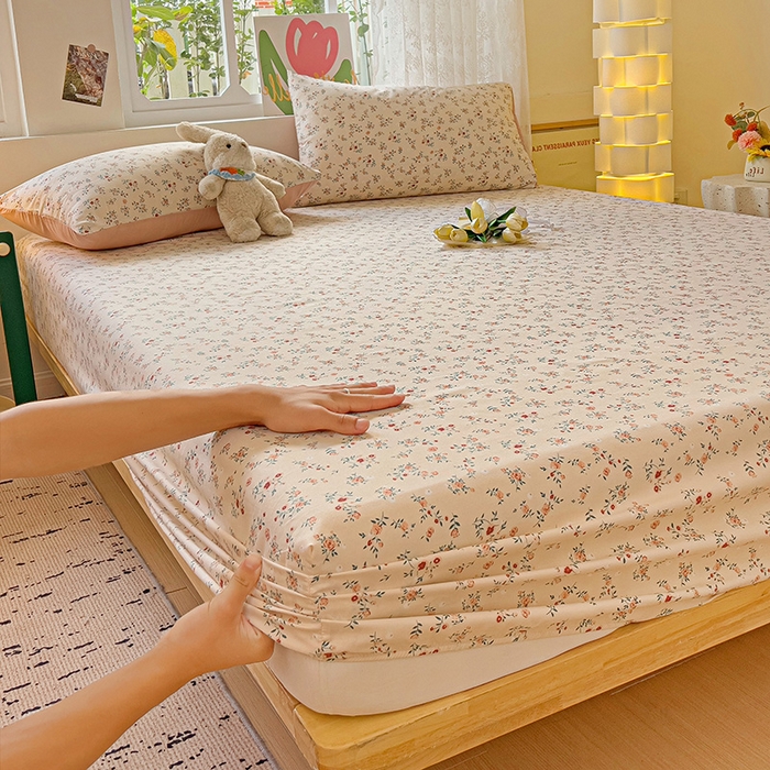 91家纺网 家纺一手货源 找家纺 朵朵家纺  2025新款超柔水洗棉印花单床笠 忘忧草