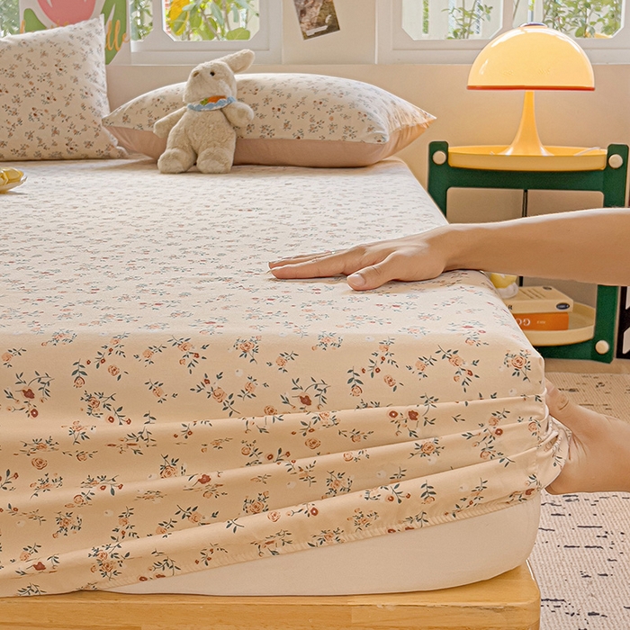 91家纺网 家纺一手货源 找家纺 朵朵家纺  2025新款超柔水洗棉印花单床笠 忘忧草