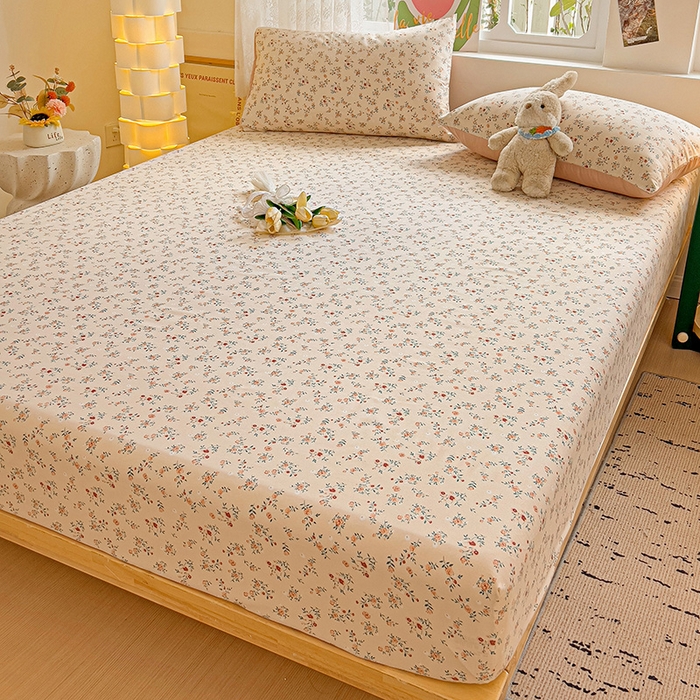 91家纺网 家纺一手货源 找家纺 朵朵家纺  2025新款超柔水洗棉印花单床笠 忘忧草