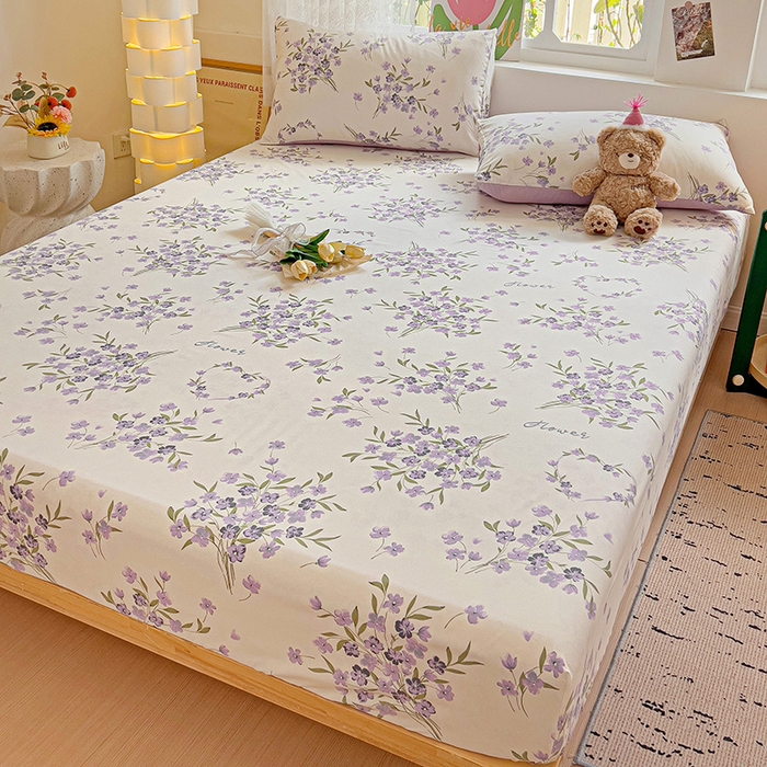 91家纺网 家纺一手货源 找家纺 朵朵家纺  2025新款超柔水洗棉印花单床笠 薰衣草