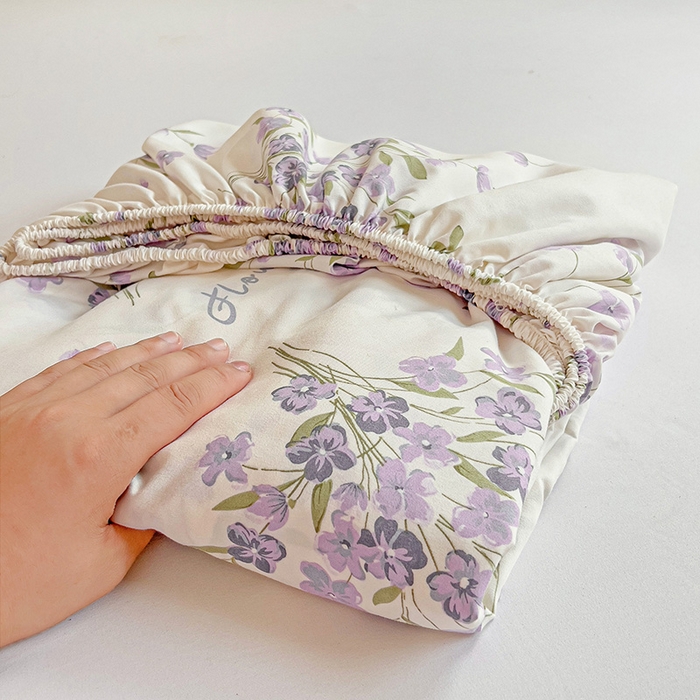 91家纺网 家纺一手货源 找家纺 朵朵家纺  2025新款超柔水洗棉印花单床笠 薰衣草