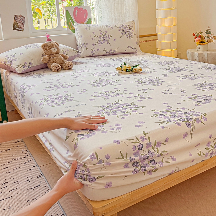 91家纺网 家纺一手货源 找家纺 朵朵家纺  2025新款超柔水洗棉印花单床笠 薰衣草