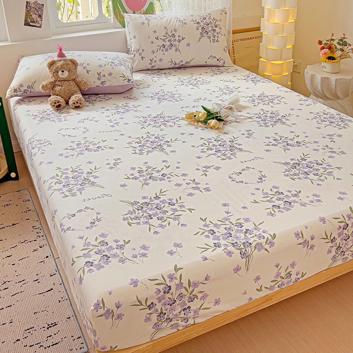 91家纺网 家纺一手货源 找家纺 朵朵家纺  2025新款超柔水洗棉印花单床笠 薰衣草