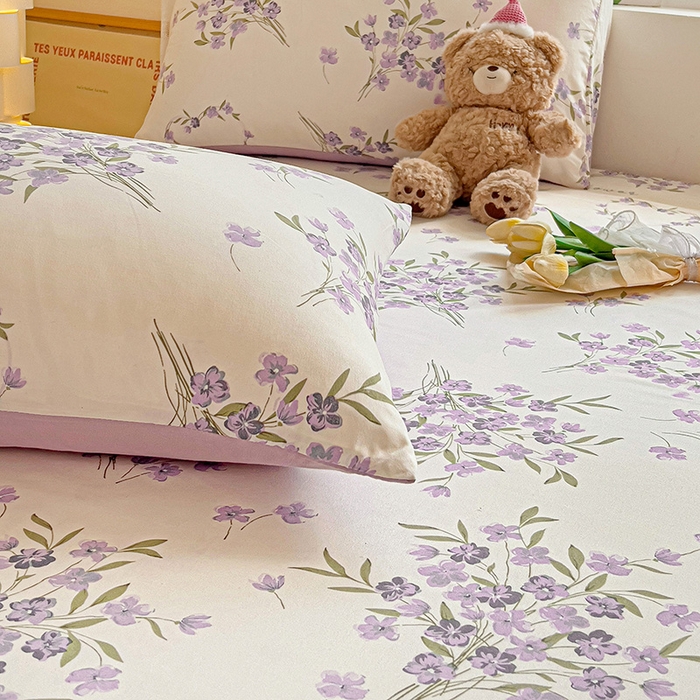 91家纺网 家纺一手货源 找家纺 朵朵家纺  2025新款超柔水洗棉印花单床笠 薰衣草