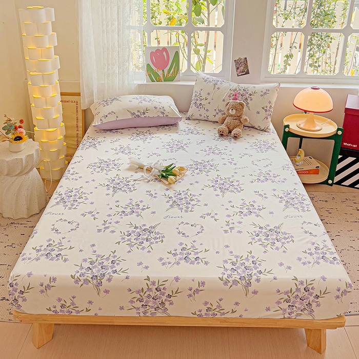 91家纺网 家纺一手货源 找家纺 朵朵家纺  2025新款超柔水洗棉印花单床笠 薰衣草