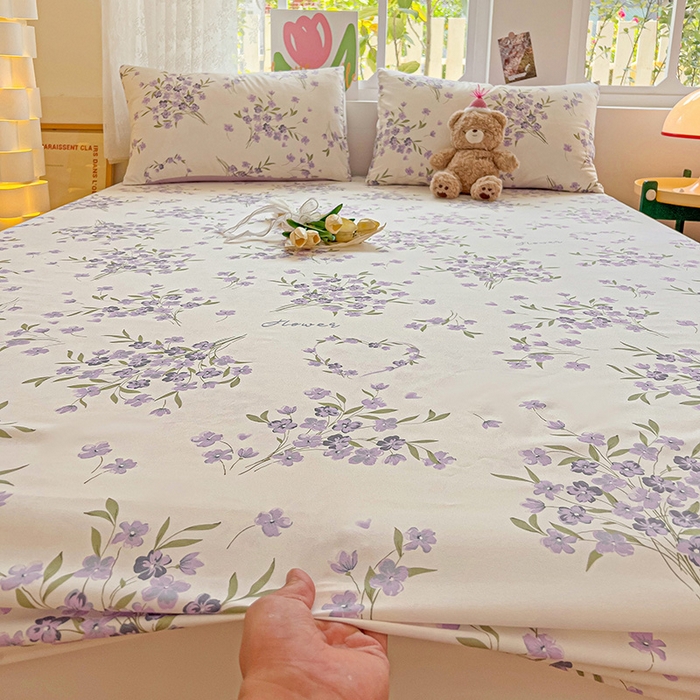 91家纺网 家纺一手货源 找家纺 朵朵家纺  2025新款超柔水洗棉印花单床笠 薰衣草