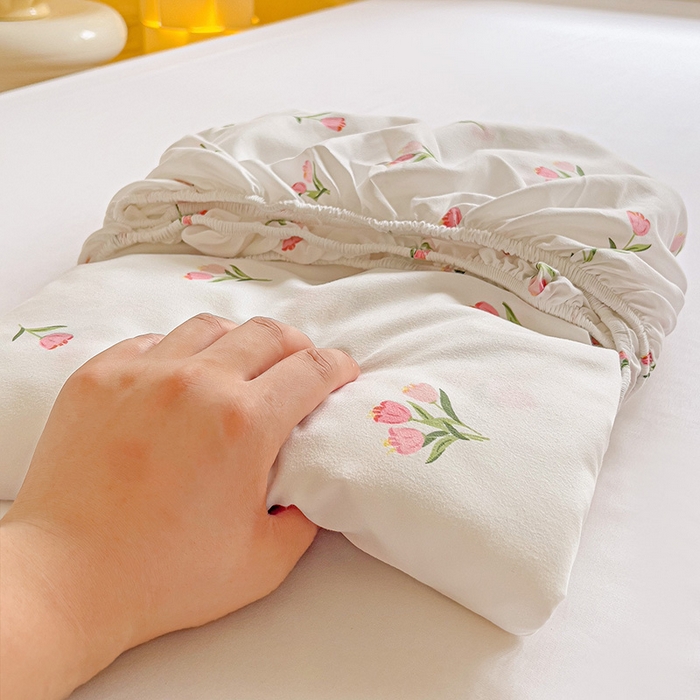 91家纺网 家纺一手货源 找家纺 朵朵家纺  2025新款超柔水洗棉印花单床笠 郁金香