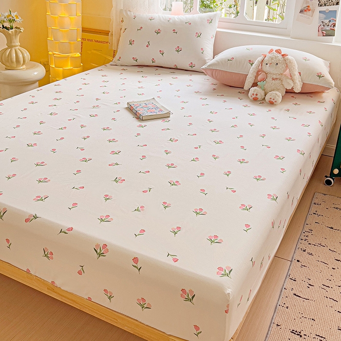 91家纺网 家纺一手货源 找家纺 朵朵家纺  2025新款超柔水洗棉印花单床笠 郁金香