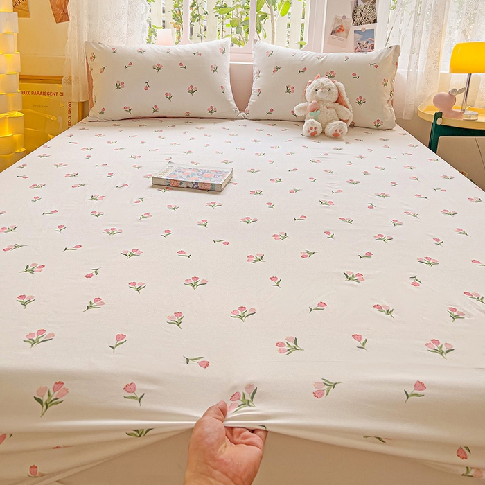 91家纺网 家纺一手货源 找家纺 朵朵家纺  2025新款超柔水洗棉印花单床笠 郁金香