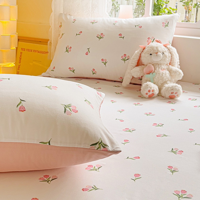 91家纺网 家纺一手货源 找家纺 朵朵家纺  2025新款超柔水洗棉印花单床笠 郁金香