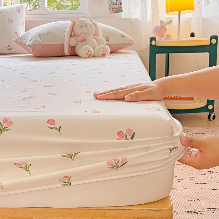 91家纺网 家纺一手货源 找家纺 朵朵家纺  2025新款超柔水洗棉印花单床笠 郁金香