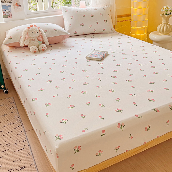 91家纺网 家纺一手货源 找家纺 朵朵家纺  2025新款超柔水洗棉印花单床笠 郁金香