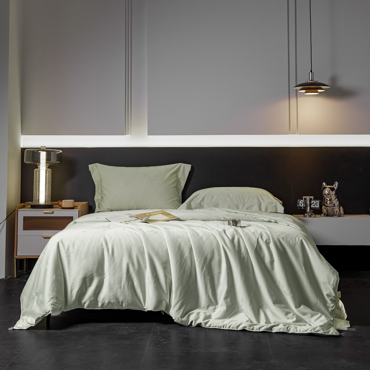 俏企鹅羽绒精品馆 2025新款80S大提花熊猫抱竹被子被芯 清茶色