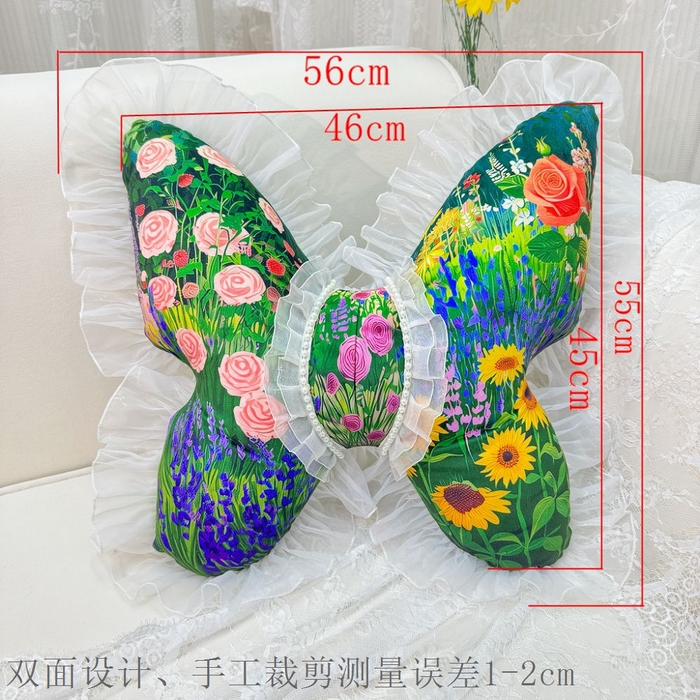 爱家居 2025新款荷兰绒双面数码印花蕾丝款蝴蝶系列抱枕 莫奈花园—蝴蝶