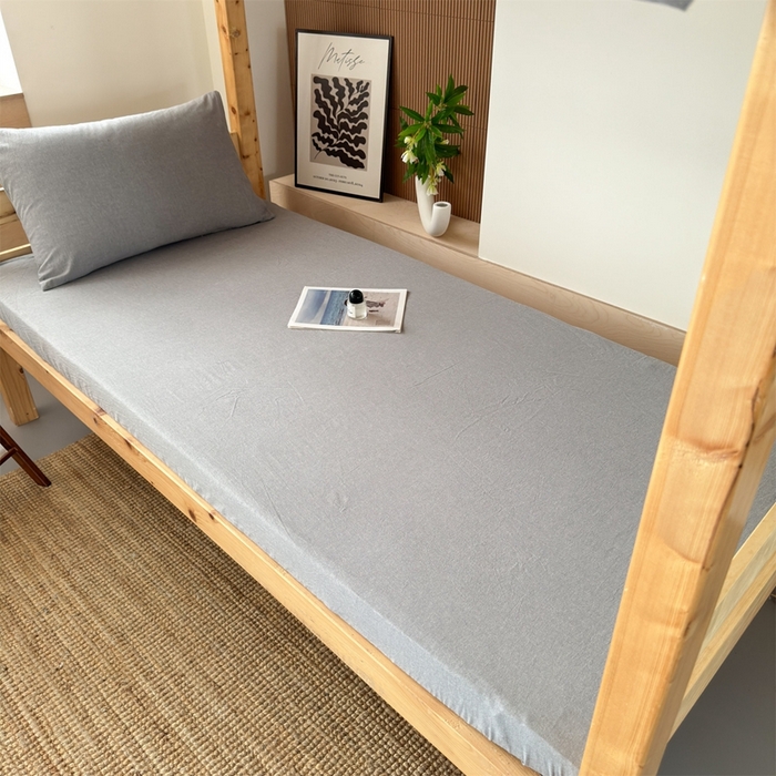 91家纺网 家纺一手货源 找家纺 北欧良品 2025新款色织水洗棉学生单品床笠+床单 纯棉-冰川灰