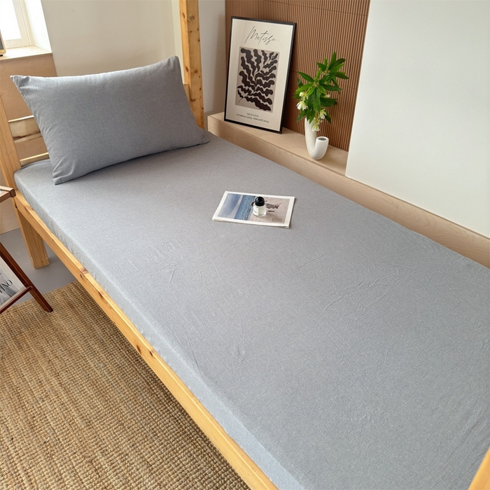 91家纺网 家纺一手货源 找家纺 北欧良品 2025新款色织水洗棉学生单品床笠+床单 纯棉-冰川灰