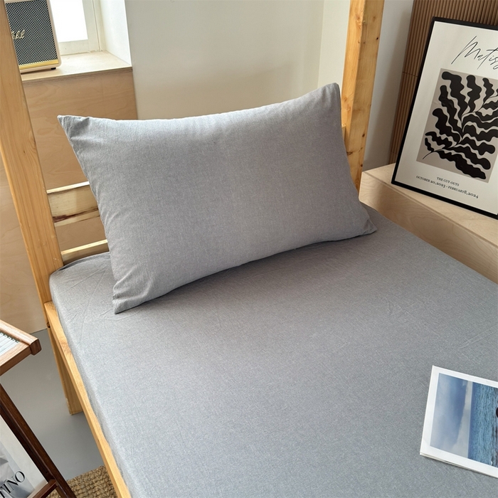 91家纺网 家纺一手货源 找家纺 北欧良品 2025新款色织水洗棉学生单品床笠+床单 纯棉-冰川灰