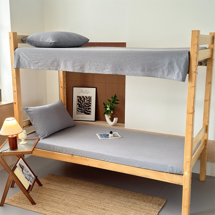 91家纺网 家纺一手货源 找家纺 北欧良品 2025新款色织水洗棉学生单品床笠+床单 纯棉-冰川灰