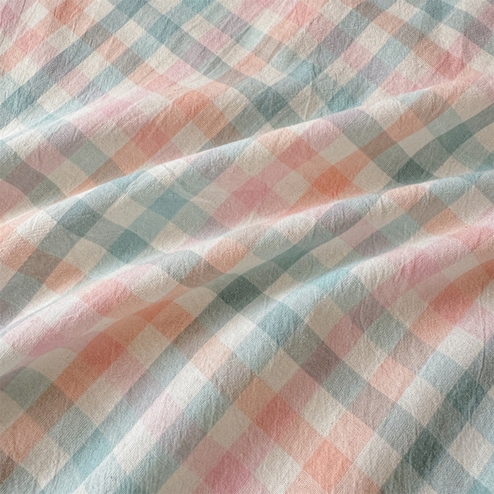 91家纺网 家纺一手货源 找家纺 北欧良品 2025新款色织水洗棉学生单品床笠+床单 纯棉-冰淇淋格