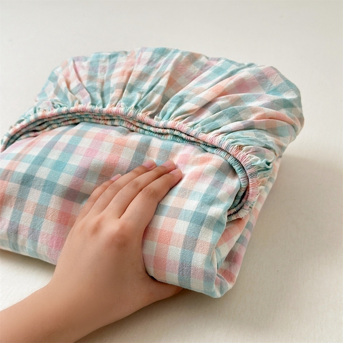 91家纺网 家纺一手货源 找家纺 北欧良品 2025新款色织水洗棉学生单品床笠+床单 纯棉-冰淇淋格