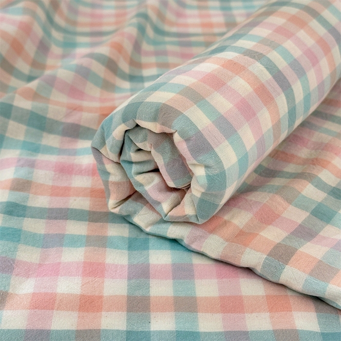 91家纺网 家纺一手货源 找家纺 北欧良品 2025新款色织水洗棉学生单品床笠+床单 纯棉-冰淇淋格