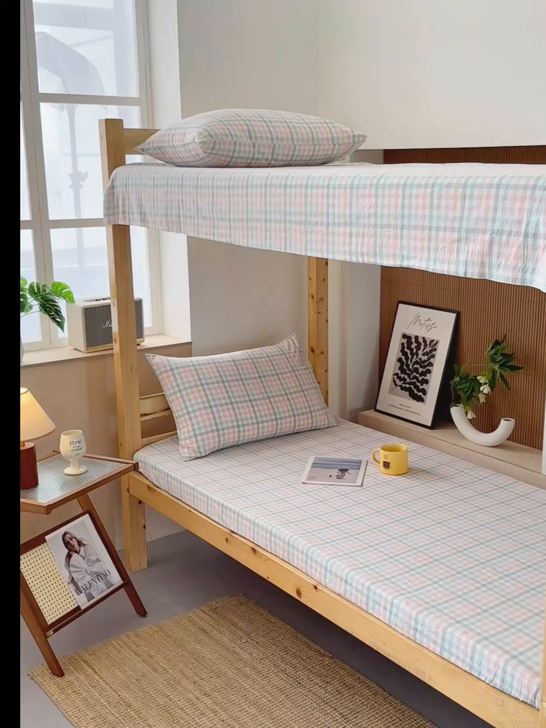 91家纺网 家纺一手货源 找家纺 北欧良品 2025新款色织水洗棉学生单品床笠+床单 纯棉-冰淇淋格