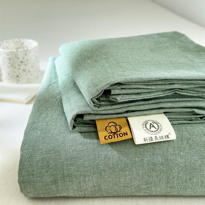 91家纺网 家纺一手货源 找家纺 北欧良品 2025新款色织水洗棉学生单品床笠+床单 纯棉-草绿
