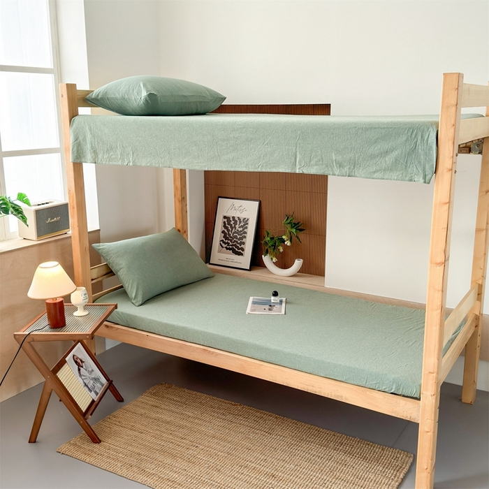 91家纺网 家纺一手货源 找家纺 北欧良品 2025新款色织水洗棉学生单品床笠+床单 纯棉-草绿