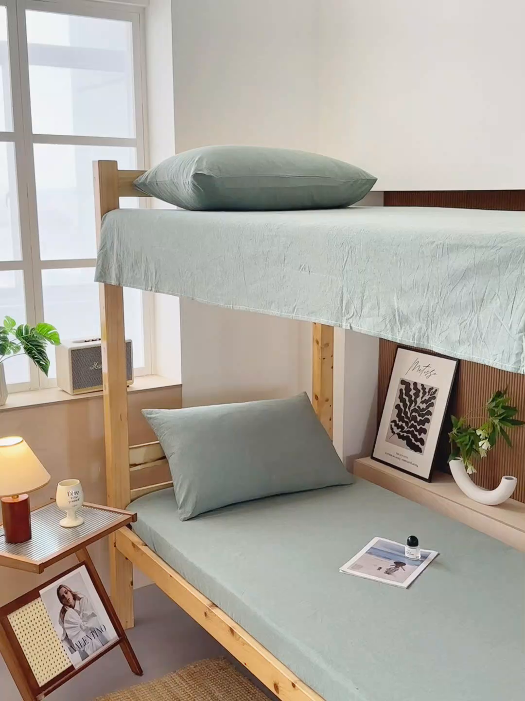 91家纺网 家纺一手货源 找家纺 北欧良品 2025新款色织水洗棉学生单品床笠+床单 纯棉-草绿