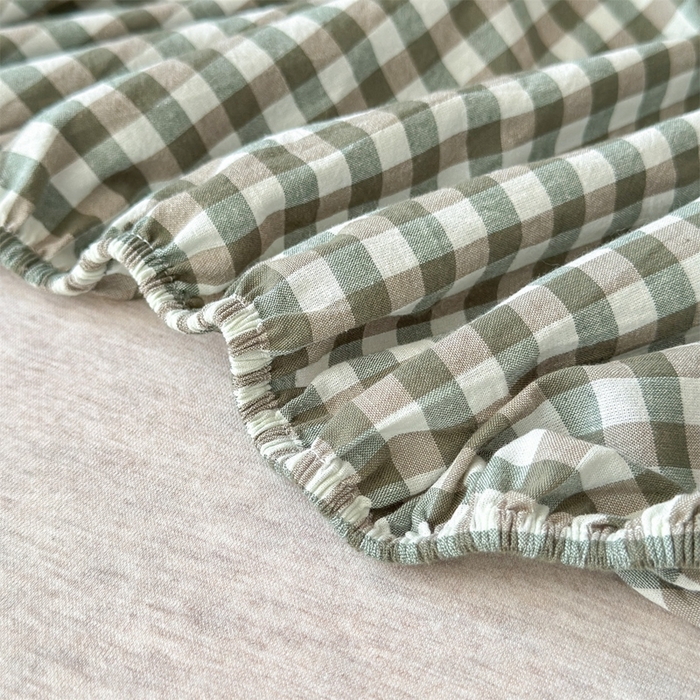 91家纺网 家纺一手货源 找家纺 北欧良品 2025新款色织水洗棉学生单品床笠+床单 纯棉-草绿小格