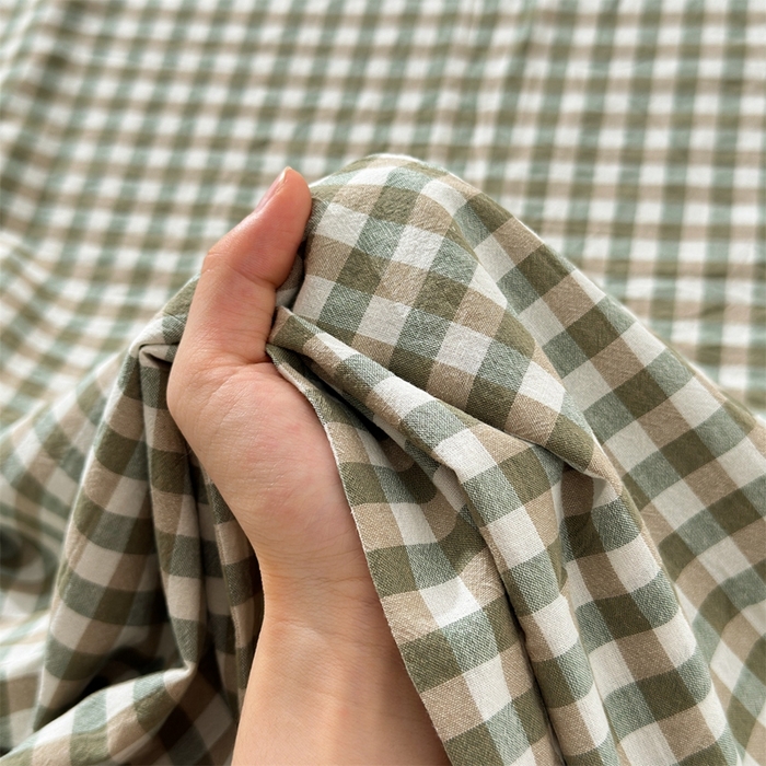 91家纺网 家纺一手货源 找家纺 北欧良品 2025新款色织水洗棉学生单品床笠+床单 纯棉-草绿小格