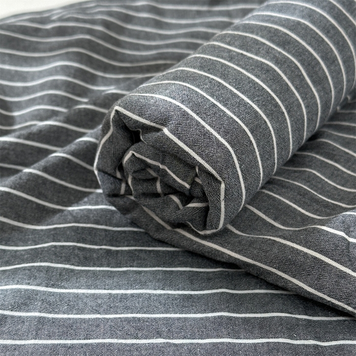 91家纺网 家纺一手货源 找家纺 北欧良品 2025新款色织水洗棉学生单品床笠+床单 纯棉-灰细条