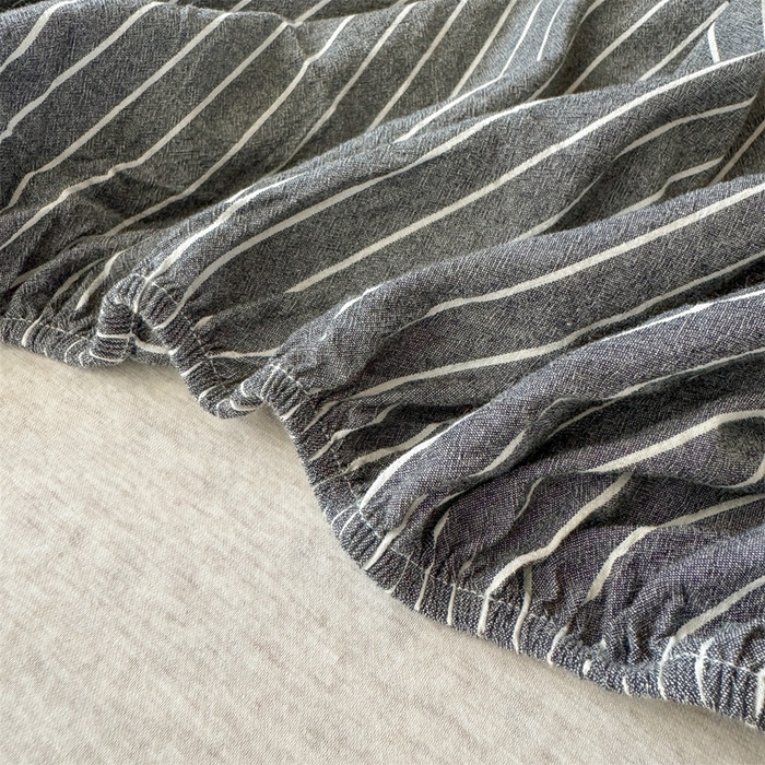 91家纺网 家纺一手货源 找家纺 北欧良品 2025新款色织水洗棉学生单品床笠+床单 纯棉-灰细条