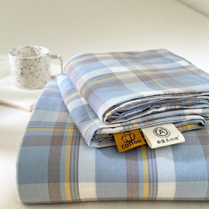 91家纺网 家纺一手货源 找家纺 北欧良品 2025新款色织水洗棉学生单品床笠+床单 纯棉-简兮蓝