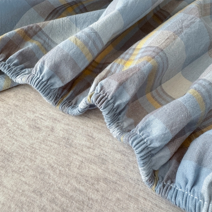 91家纺网 家纺一手货源 找家纺 北欧良品 2025新款色织水洗棉学生单品床笠+床单 纯棉-简兮蓝
